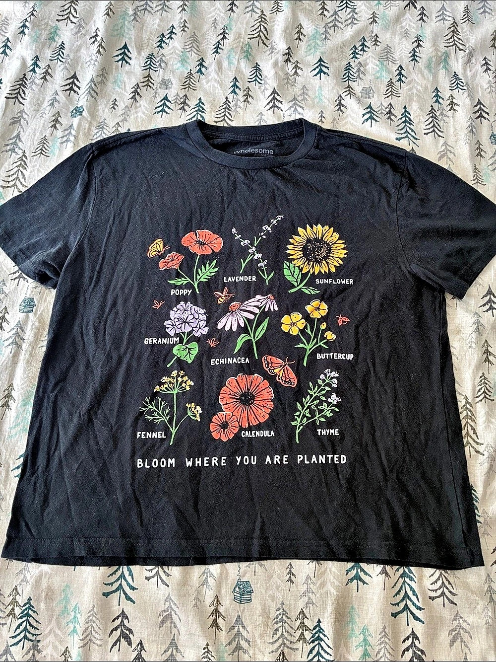 Wholesome Culture Bloom Where You Are Planted Floral T-Shirt Black Medium